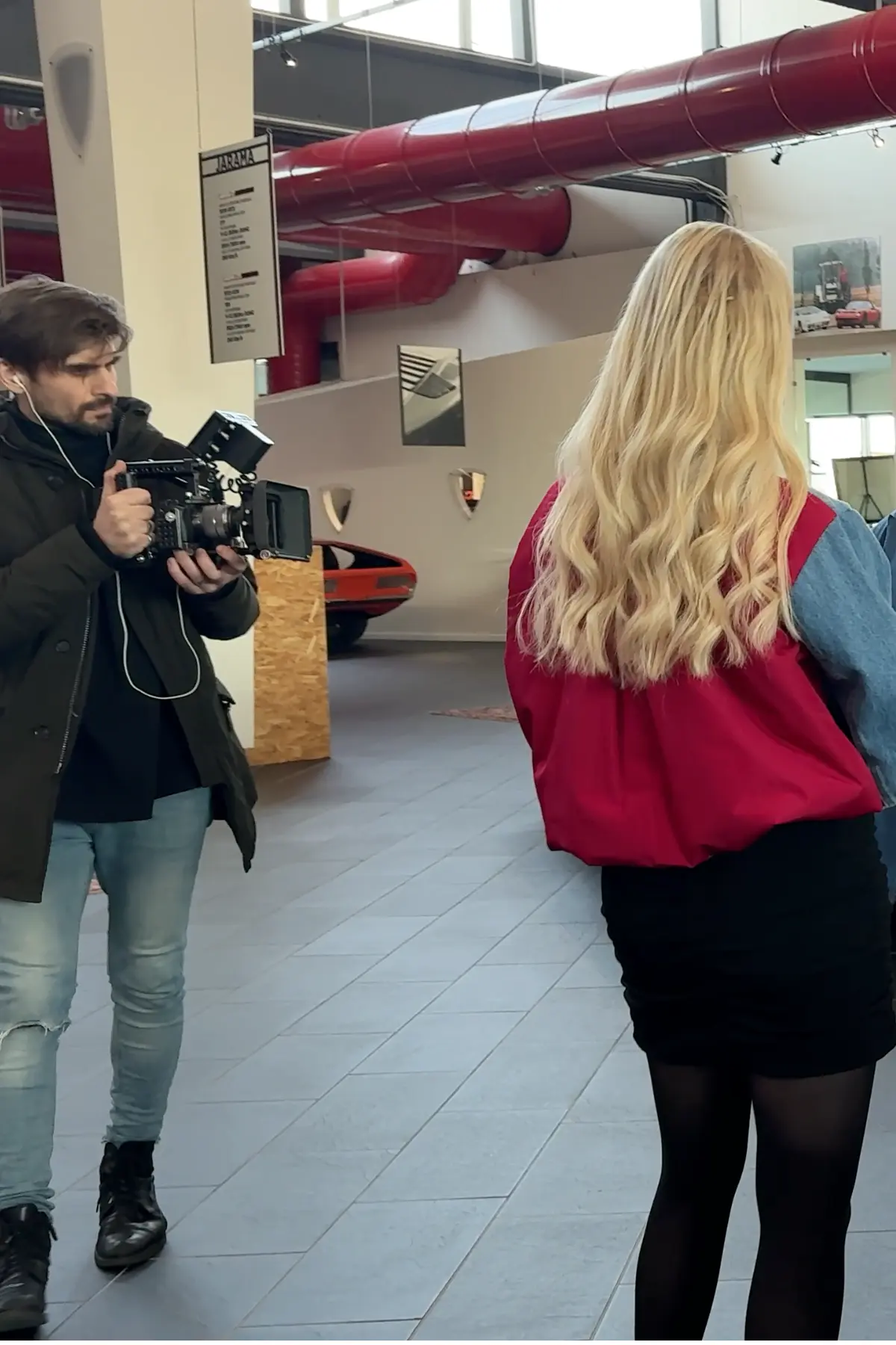 Behind the scenes filming inside the Museo Tonino Lamborghini with Elena and the documentary crew