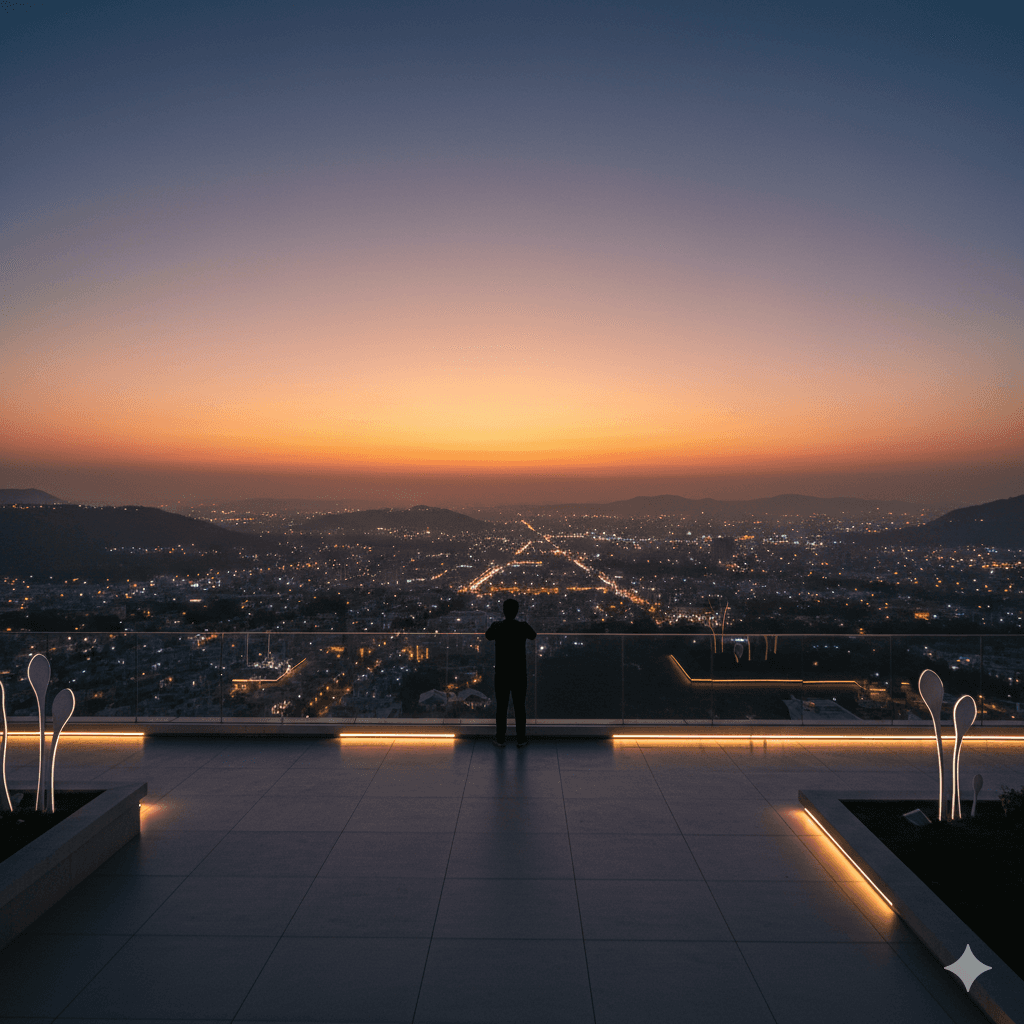 Gurugram city view from luxury residential deck at Sector 79 sunset