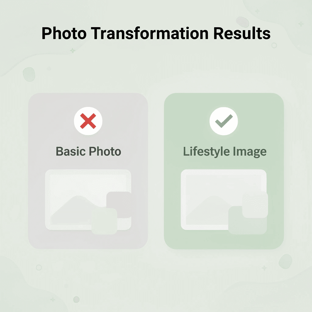 Before and after showing basic product photo transformed into a professional lifestyle image