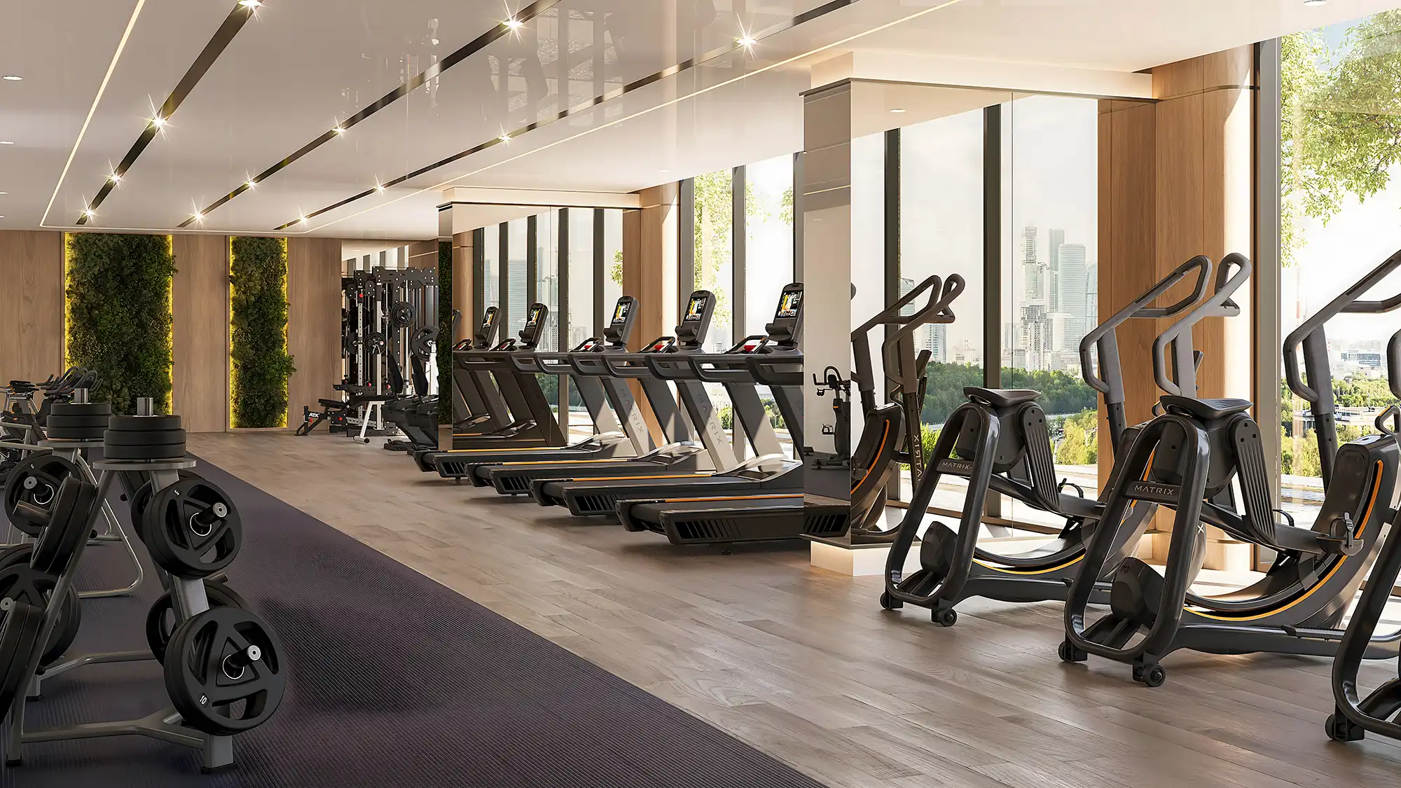 High-end gym at Orchid Tower with panoramic city views; the ultimate fitness experience for residents.