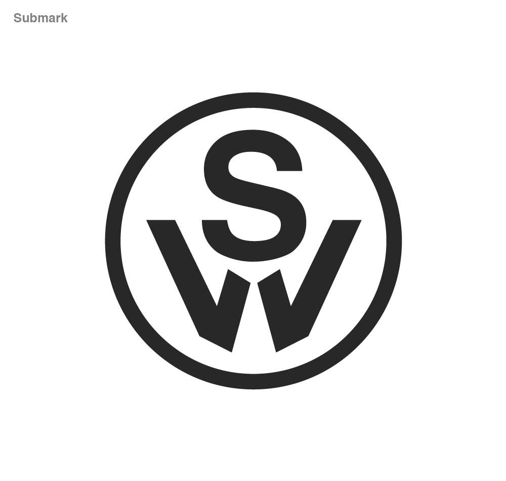 Alternate logo for SPRB apparel brand with the SW in black on white background