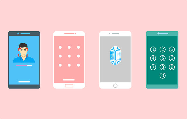 Illustration of four smartphones next to one another on a pink background