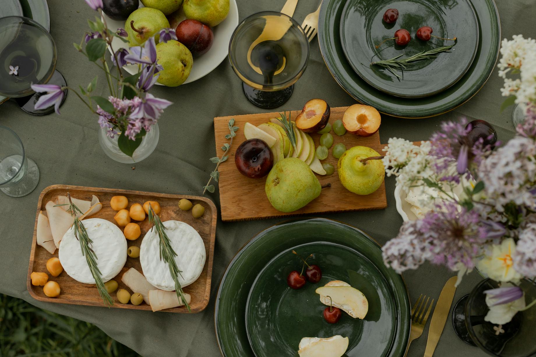 Table filled with food shoot from above