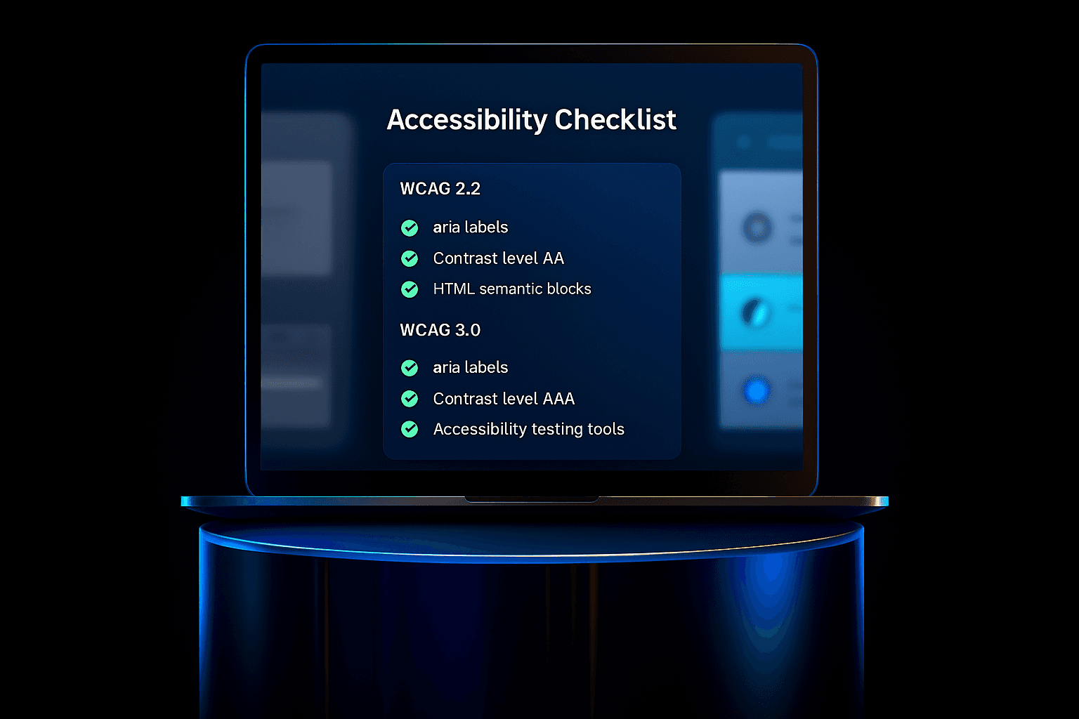 Designer reviewing WCAG 3.0 draft checklist alongside WCAG 2.2 standards
