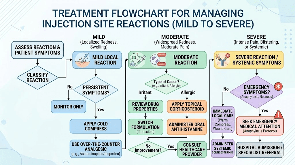 GLP-1 injection site reaction treatment flowchart and decision guide
