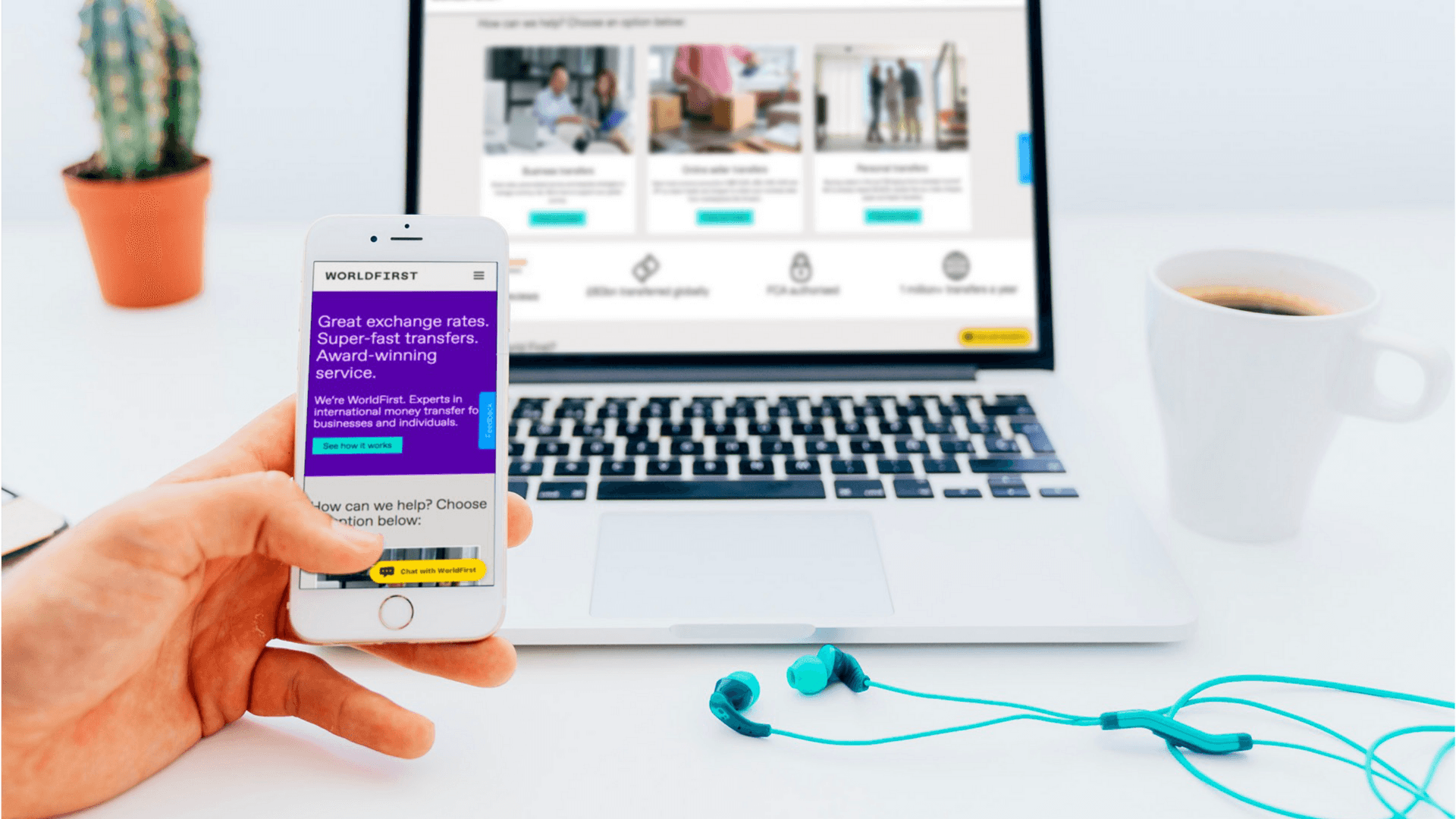 WorldFirst's website on mobile and laptop