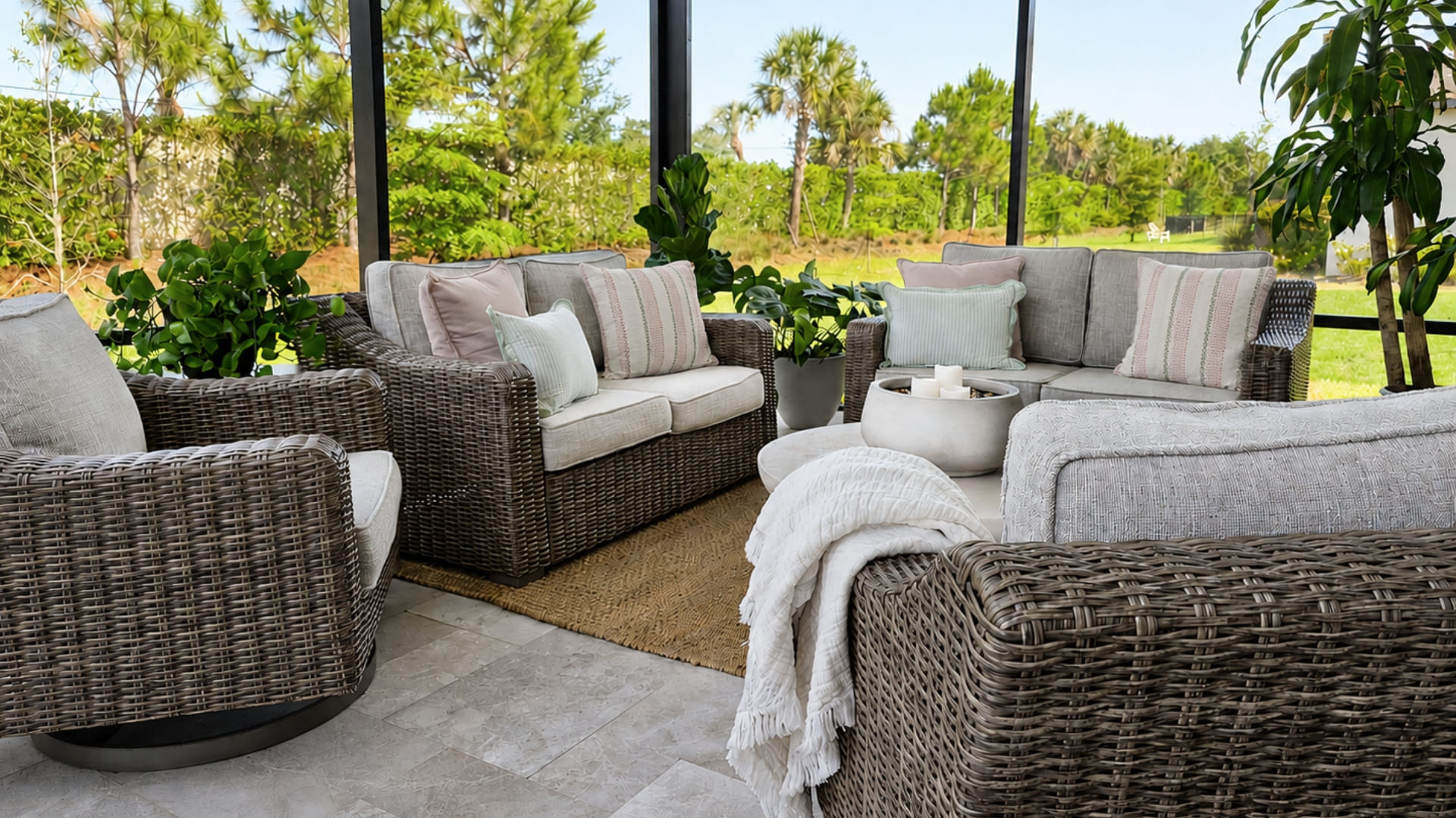 Outdoor Living Area with Patio Stones & Lanai