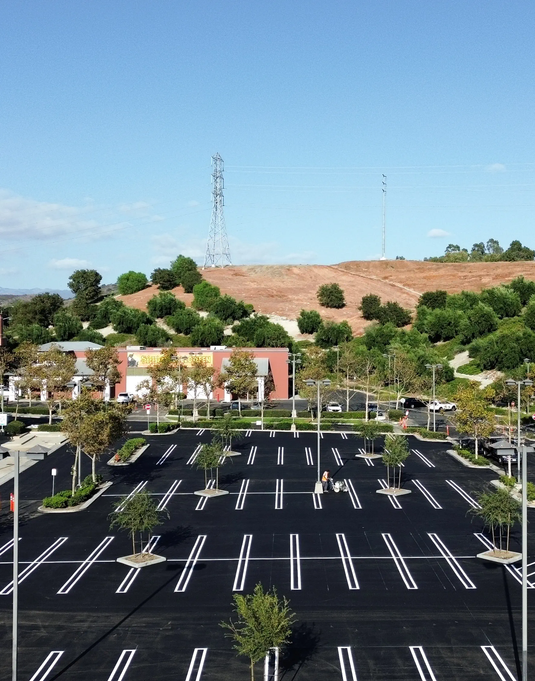 Seal coating parking lot project aerial