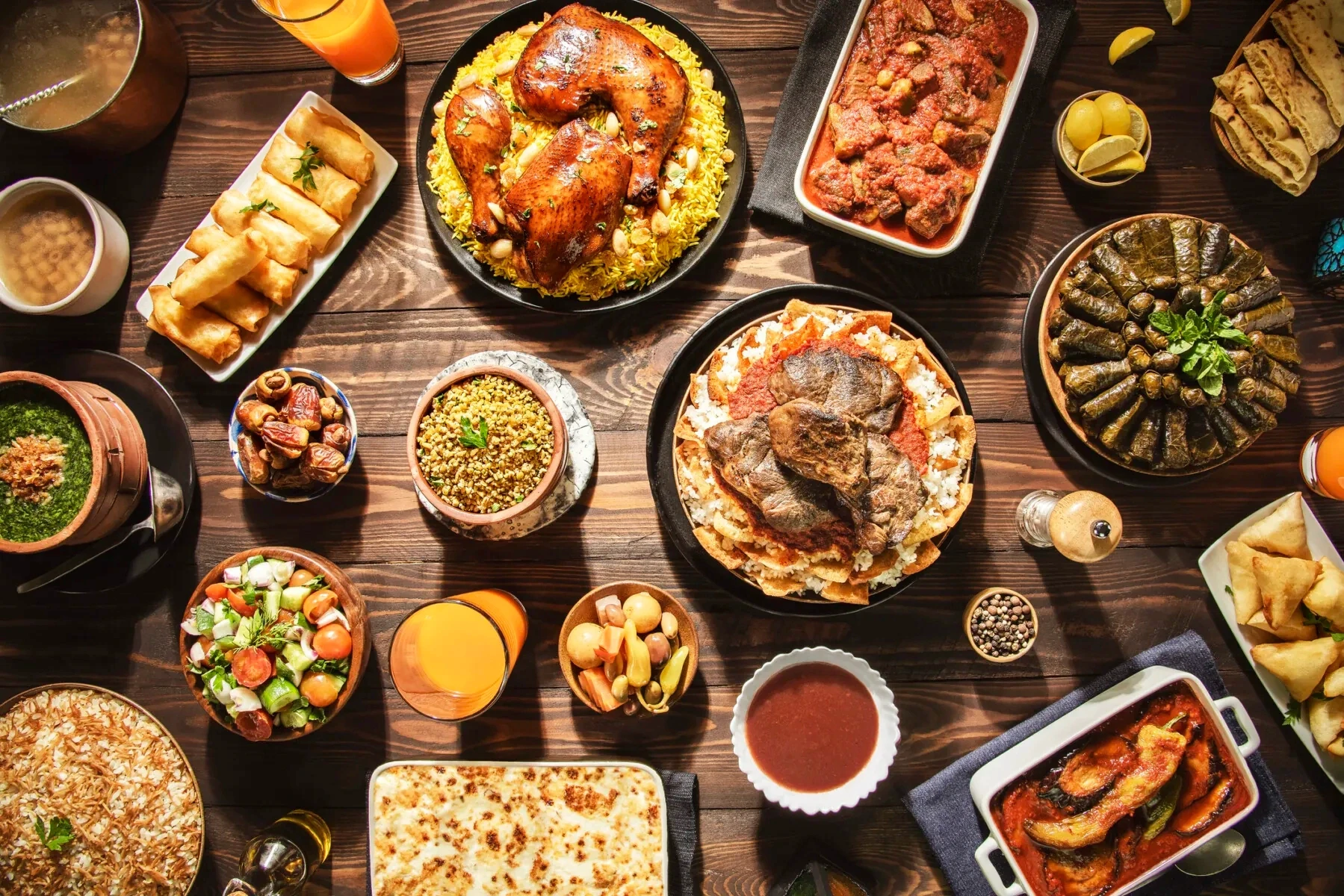 Traditional Egyptian feast with local dishes