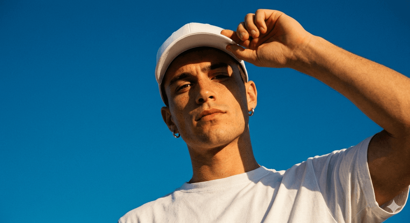 Profile of a young woman holding his cap