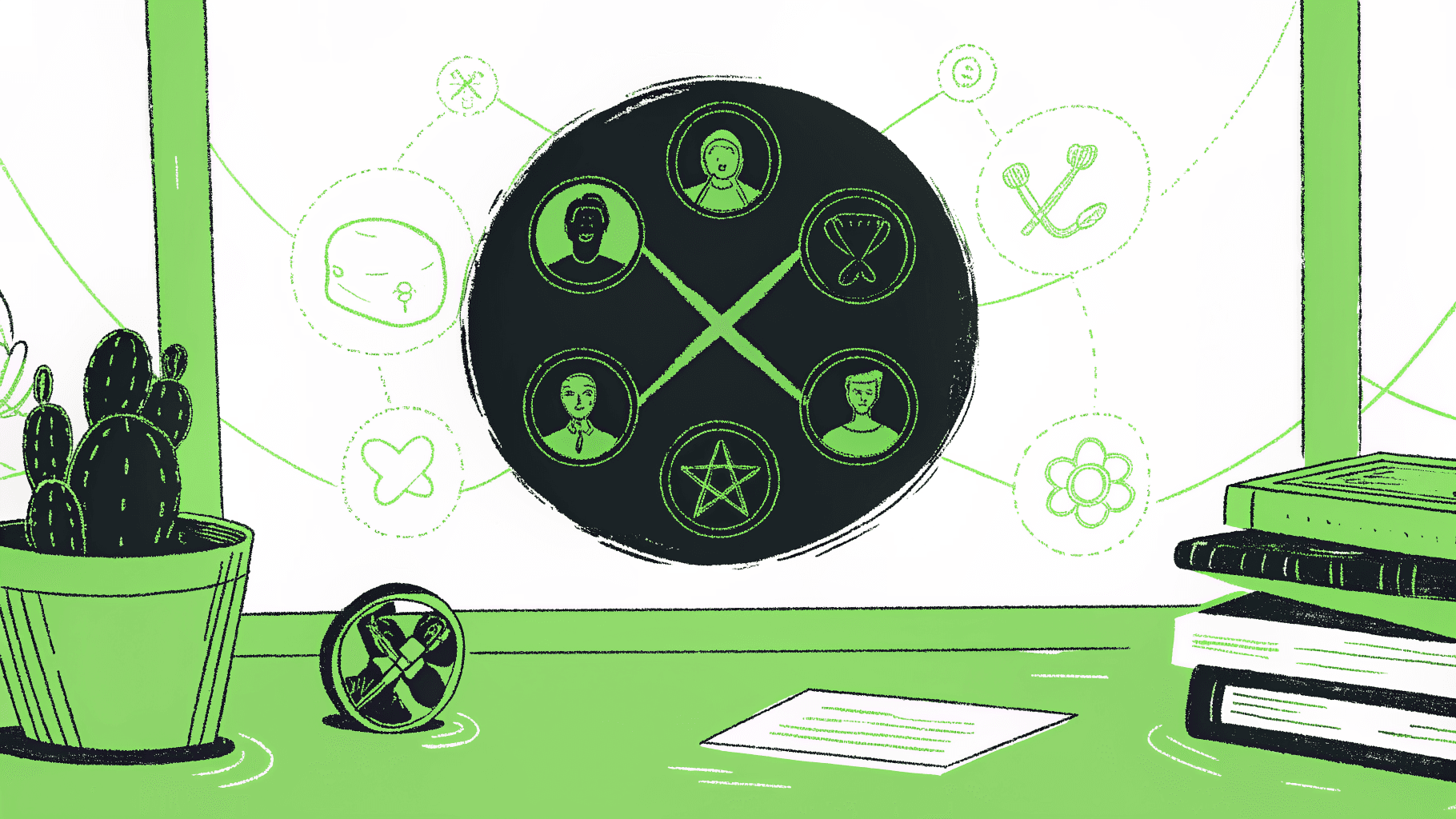 Five holistic admissions factors orbiting a dimmed SAT score icon, showing score is just one piece