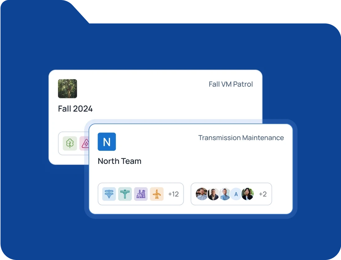 Team and project overview with assigned members and tags.