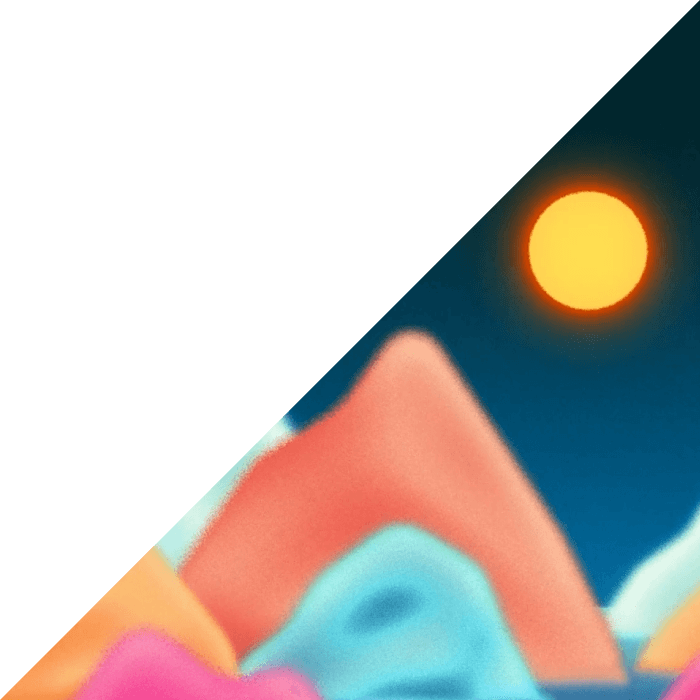 2D Animation frame of a stylized illustration of mountains and the sun for a Montreal based show