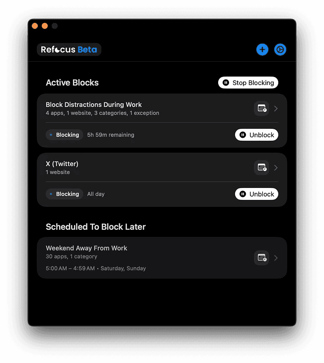 Refocus for Mac blocking view