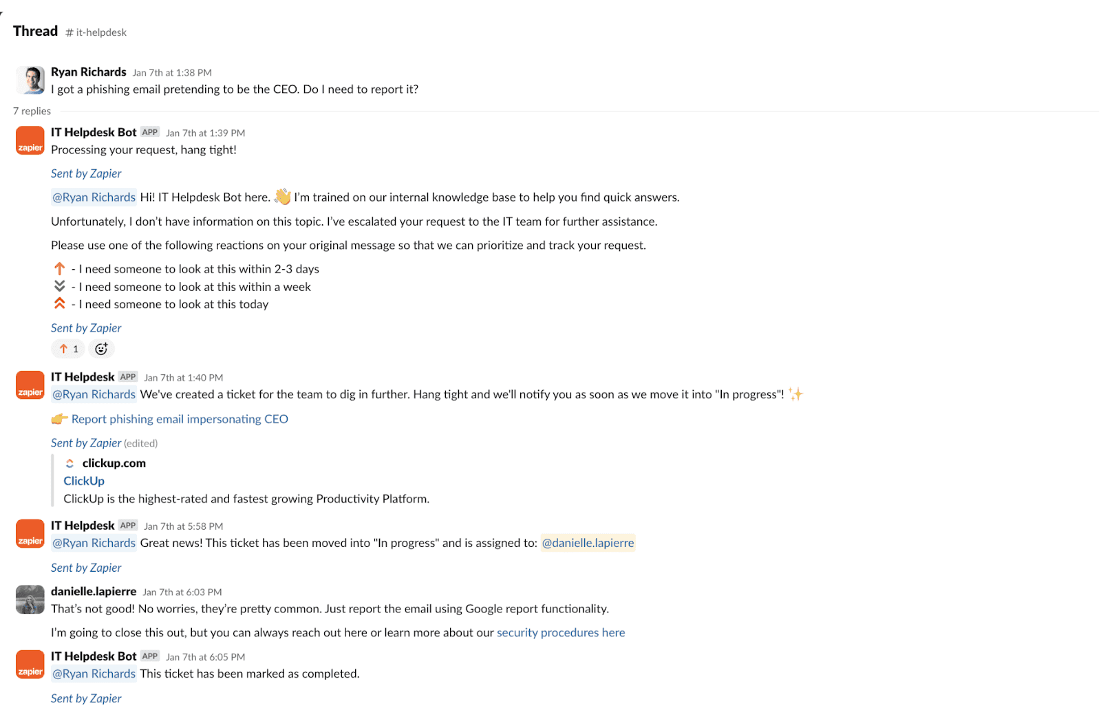 Zapier IT helpdesk with AI Bot