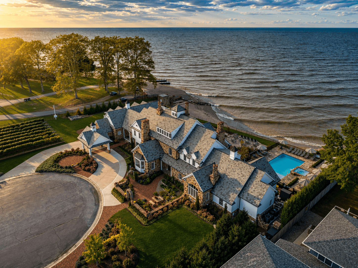 Aerial view of the Vincent William estate on the shore of Lake Erie