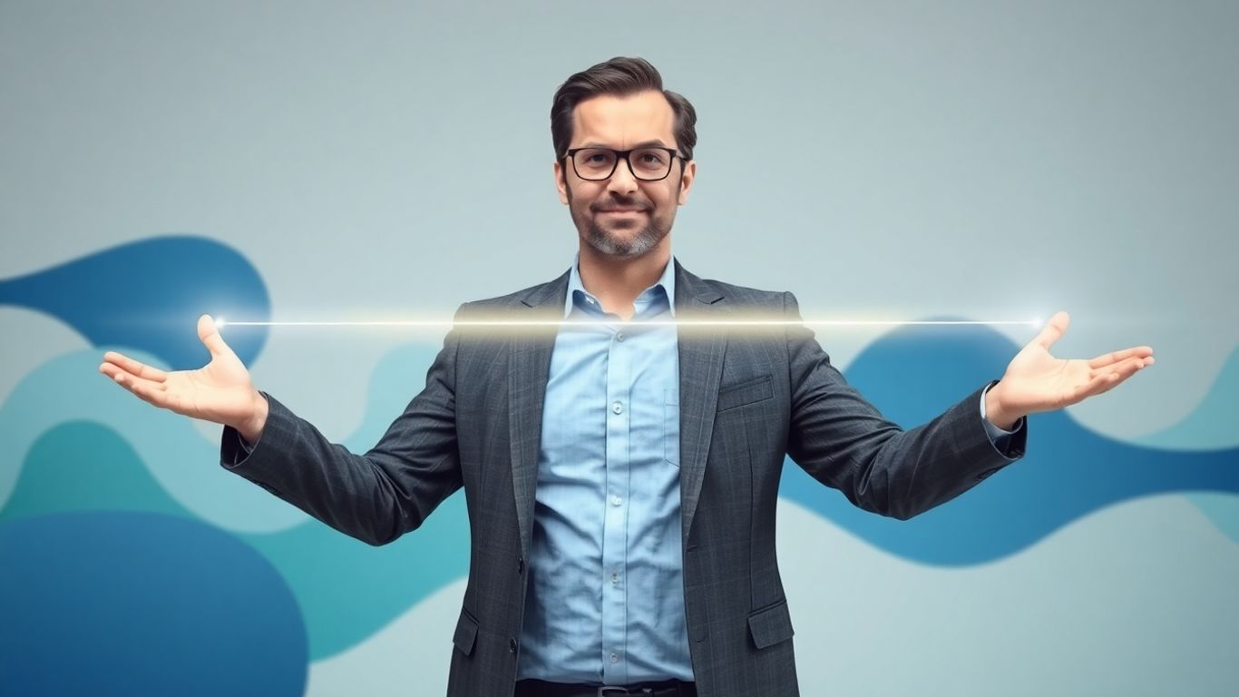 Consultant connecting two points with a glowing line.