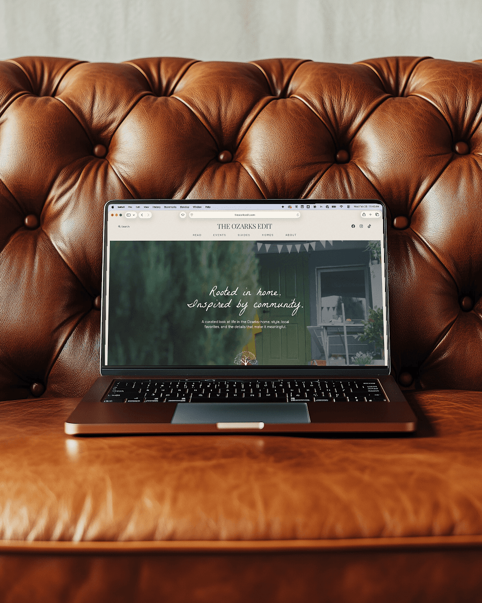 Ozarks edit homepage on laptop mockup