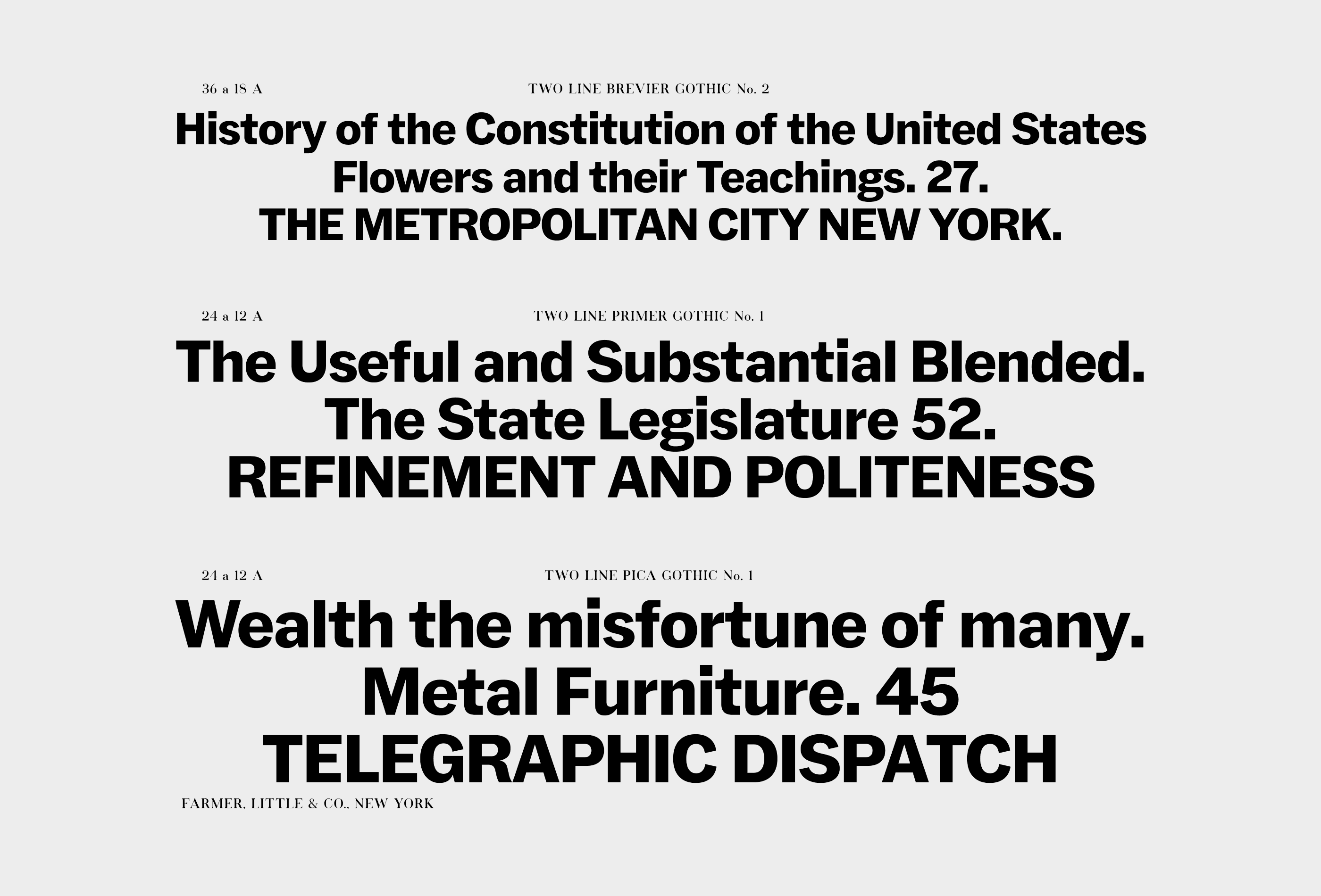 Jouter Sans used to re-create a Layput for Gothic font from Farmer type catalogue