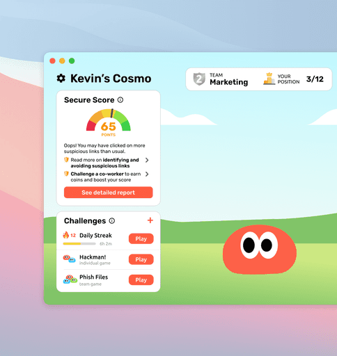 A personal dashboard showing how well is an employee doing in their cyber hygiene.