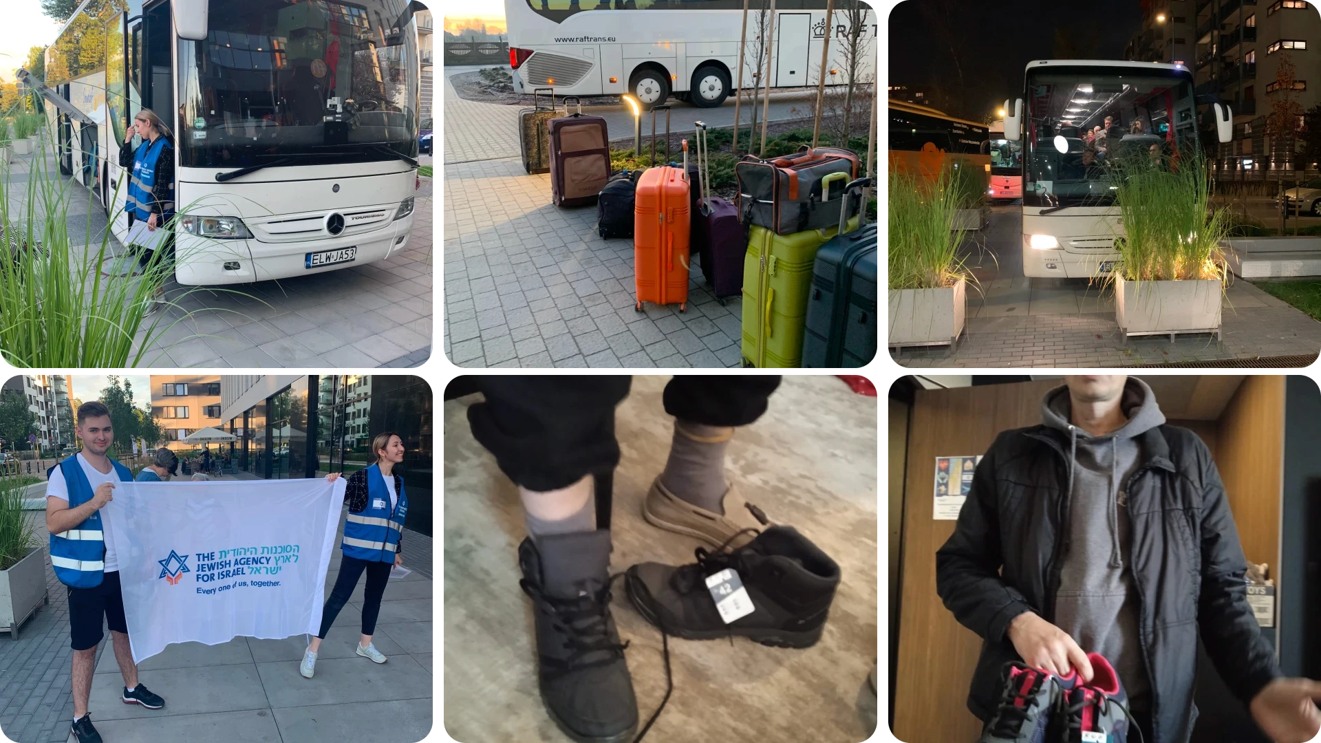 Pakowanie się do autobusów.