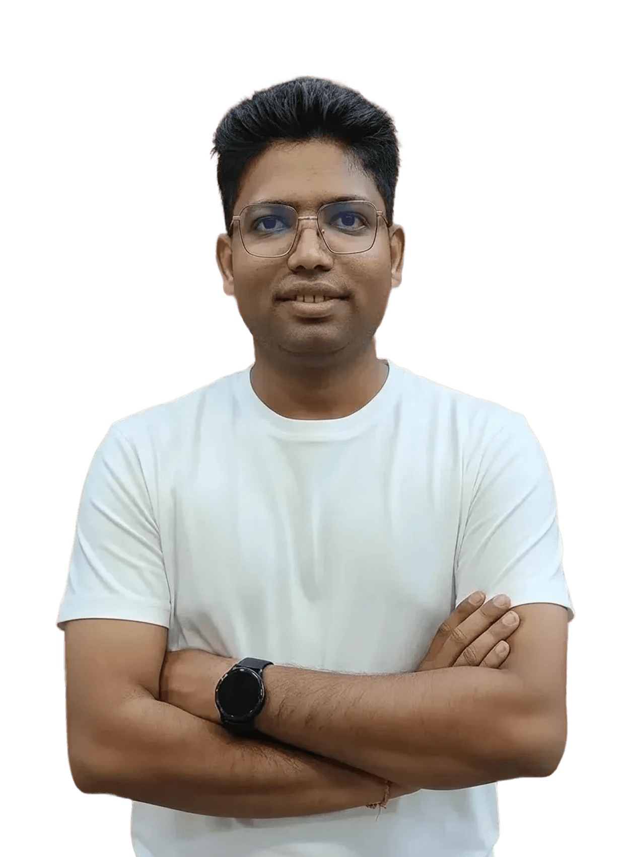 Man in white t-shirt front photo