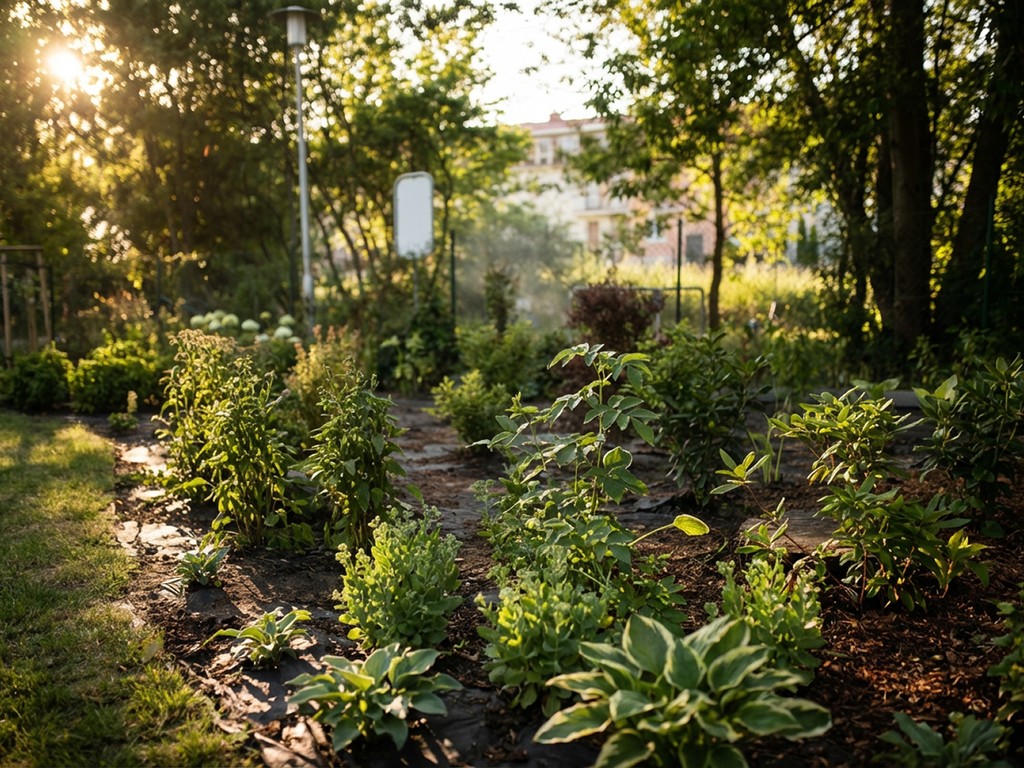 Ogród z posadzonymi roślinkami
