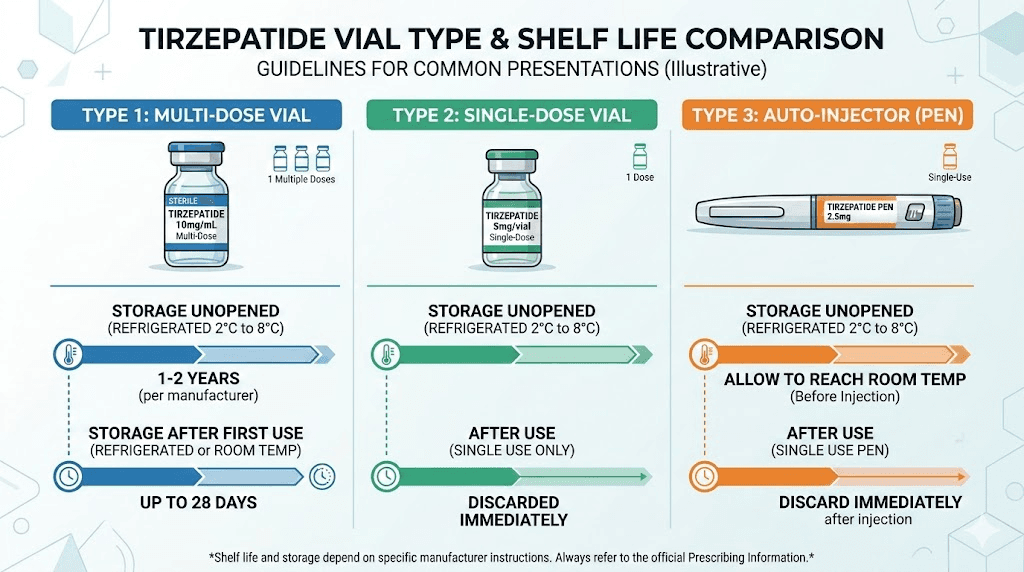 Tirzepatide vial types and how long each one lasts comparison chart