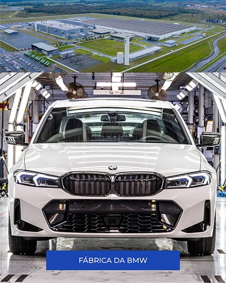 Vista aérea e linha de montagem da fábrica da BMW em Araquari