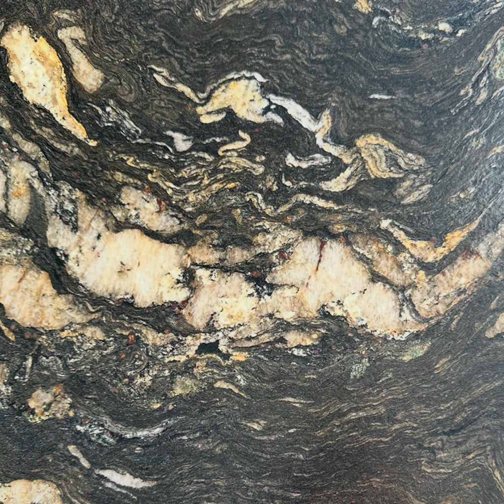 Titanium Gold leathered granite, black with swirling gold and cream