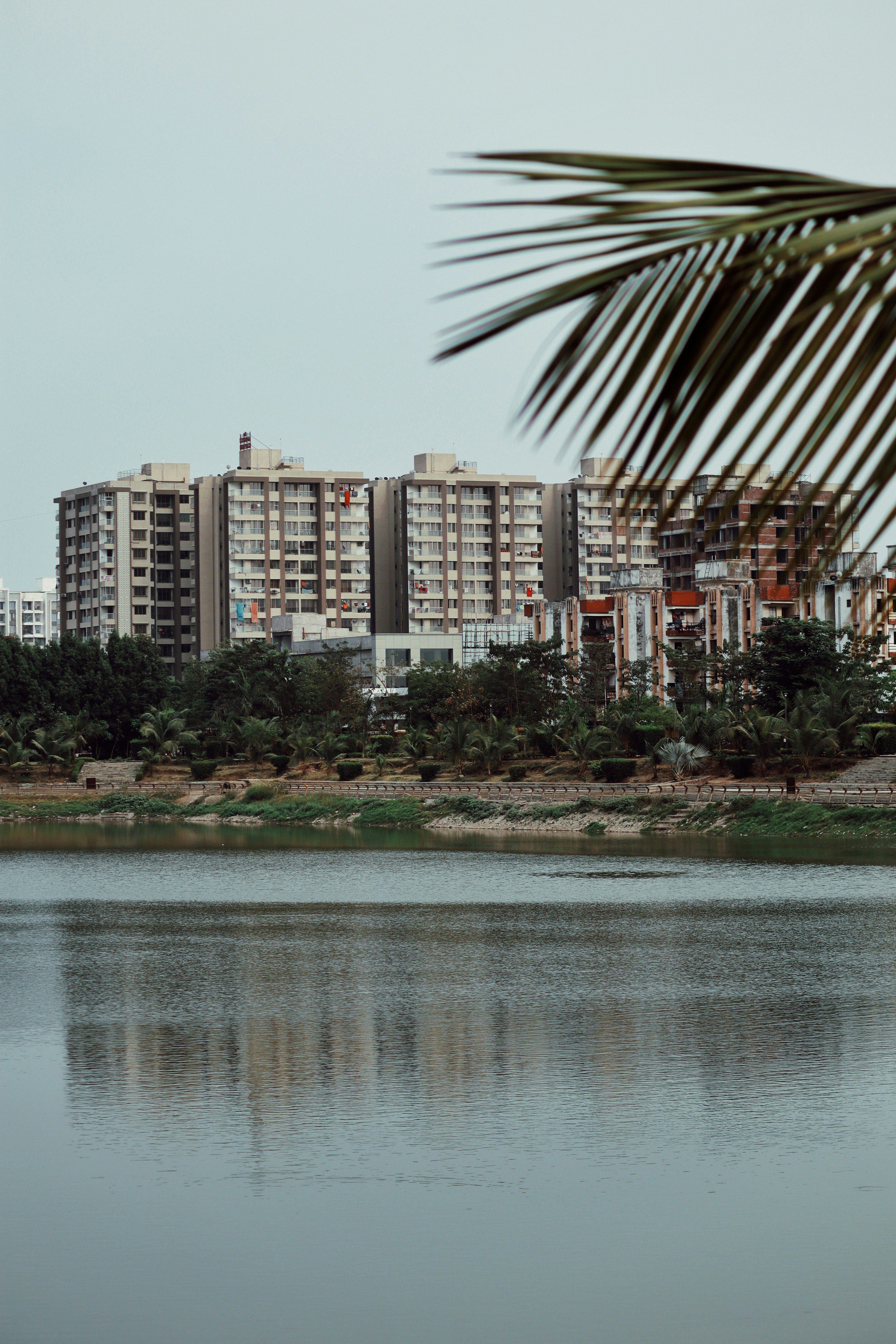 a body of water with buildings in the background