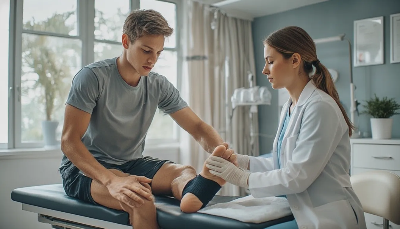 Podiatrist examining a patient's foot during an appointment