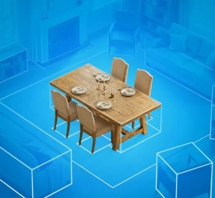 Sketch with lidar of living room 4 chair table with magicplan app