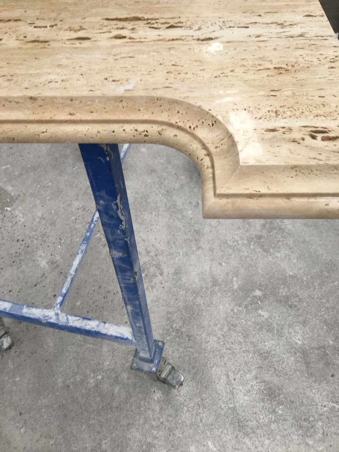 Natural stone fireplace or wall template with measured profile for accurate fabrication and fitting.