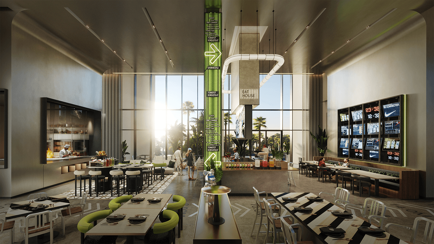 Interior render, public restaurant and lounge