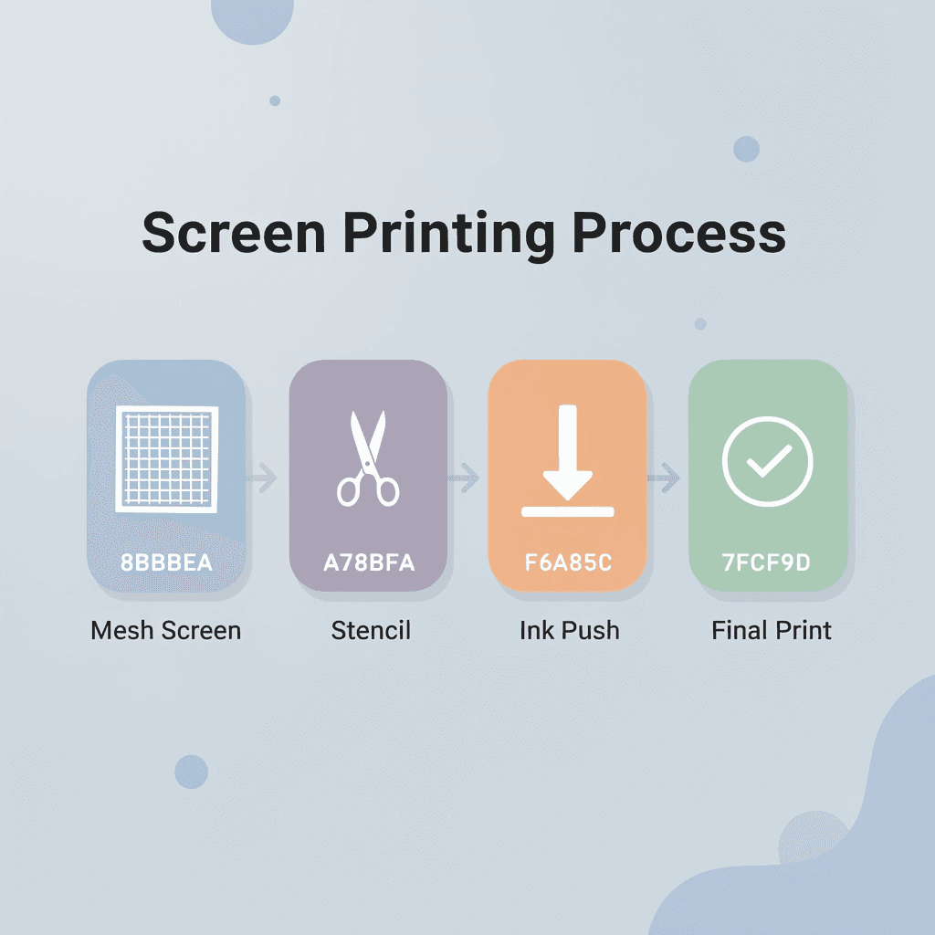 Infographic showing the 4-step screen printing process