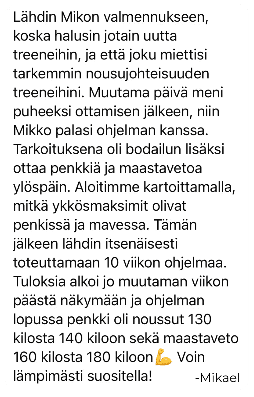 Palaute valmennuksesta