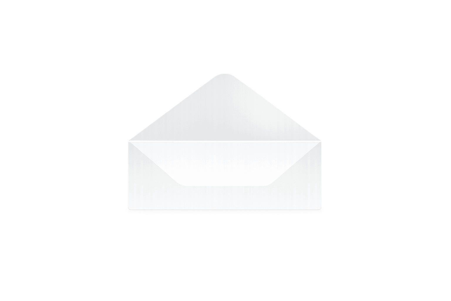 Illustration minimaliste d’une enveloppe blanche ouverte sur fond gris clair, sans texte ni étiquette.