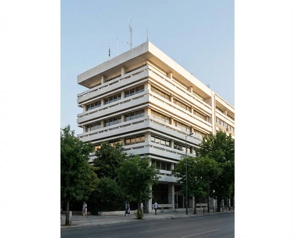 Exterior view of the Greek Ministry of Finance building in Athens.