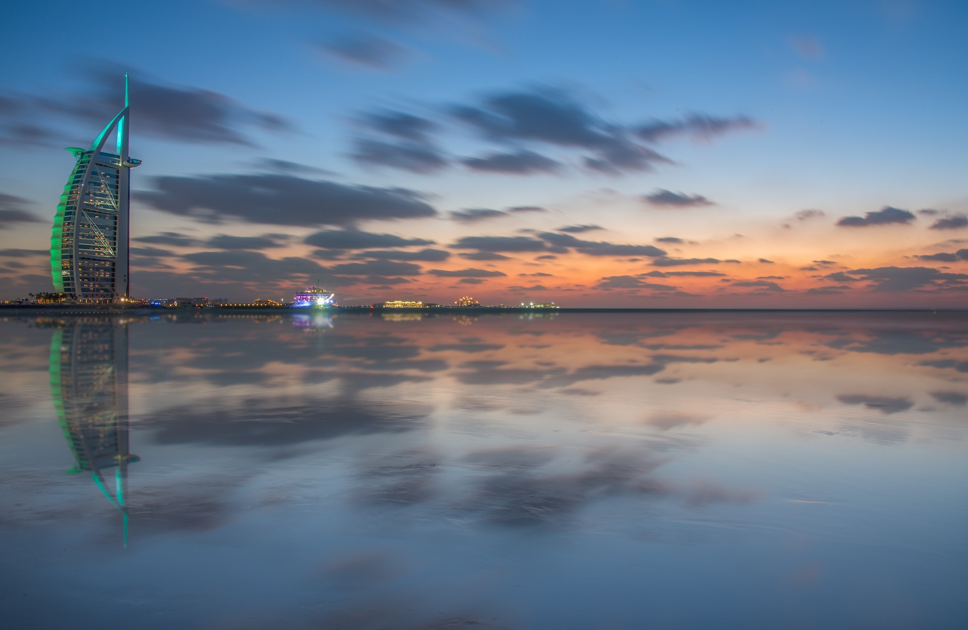 Skyline of Dubai during sunset