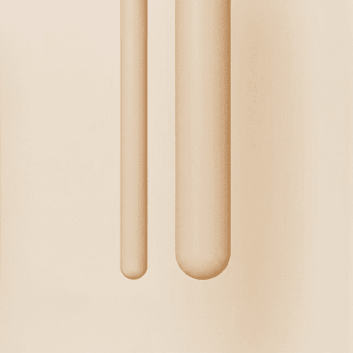 Abstract beige visual with vertical tube shapes of varying lengths with rounded ends arranged in parallel against a plain background
