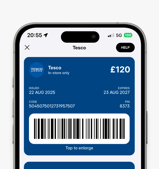 A Tesco gift card within the Cheddar app