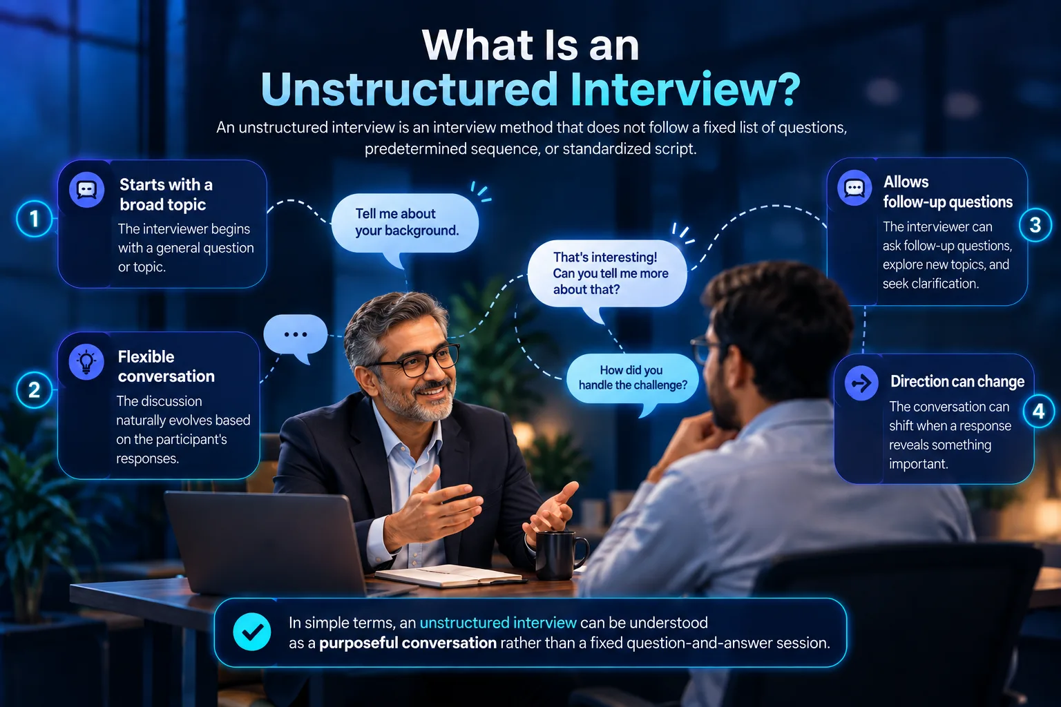 Interviewer having an unstructured interview with a candidate.