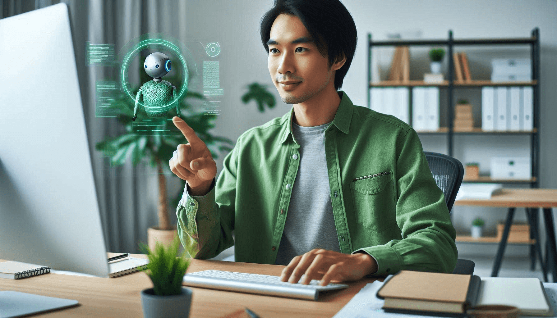 Business Professional Talking With AI On His Computer