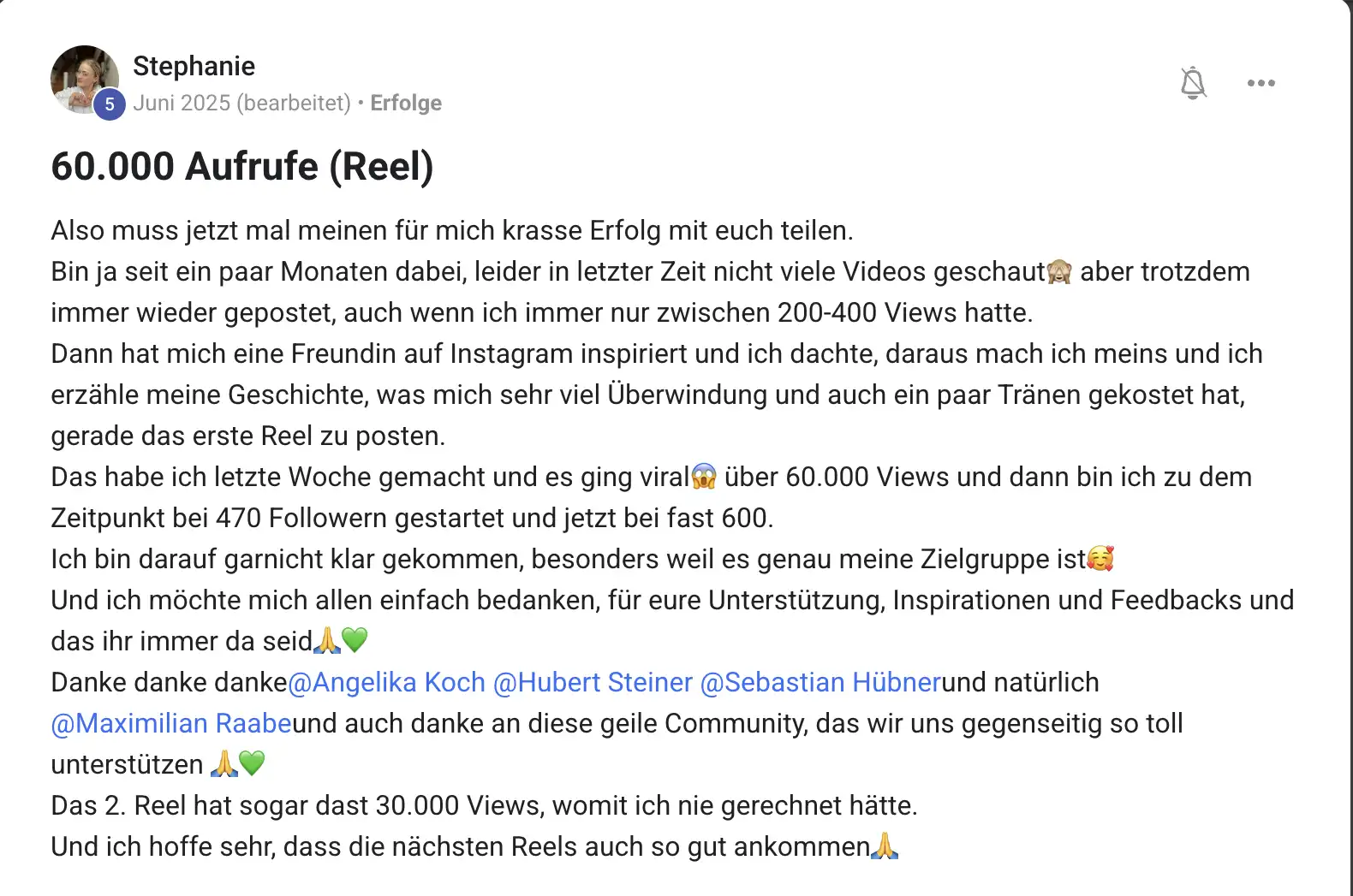 Mitglied der KI Creator Akademie: Stephanies erstes erzählendes Reel erreicht über 60.000 Aufrufe