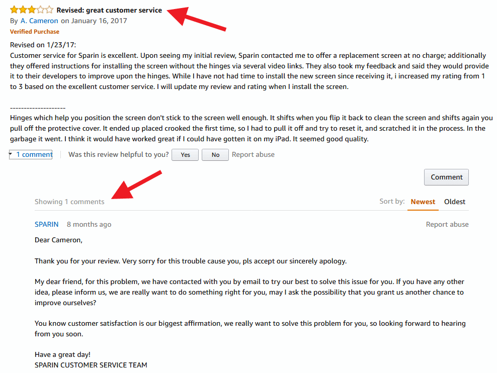 Removal of commenting feature from product reviews