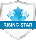 Rising Star award badge with blue star icons
