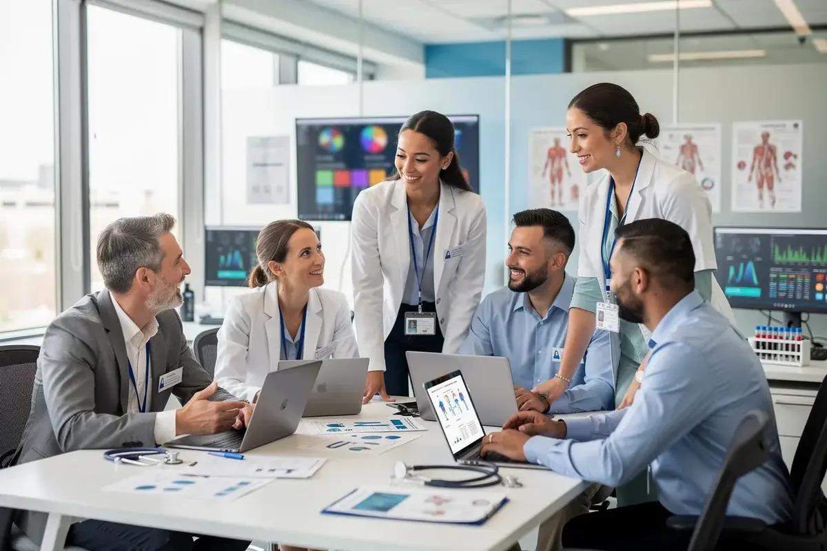 Healthcare professionals collaborating in a clinical setting