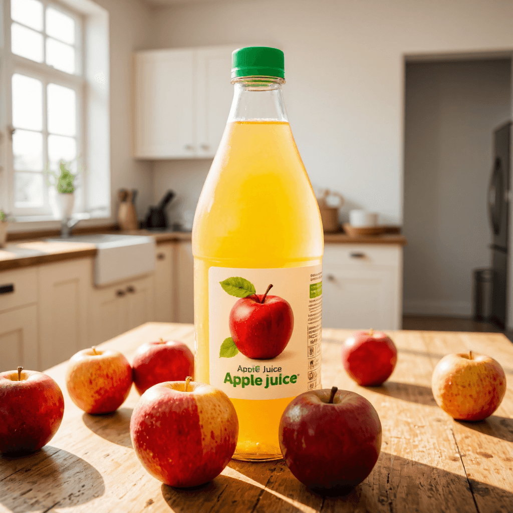 product photography of a bottle of apple juice