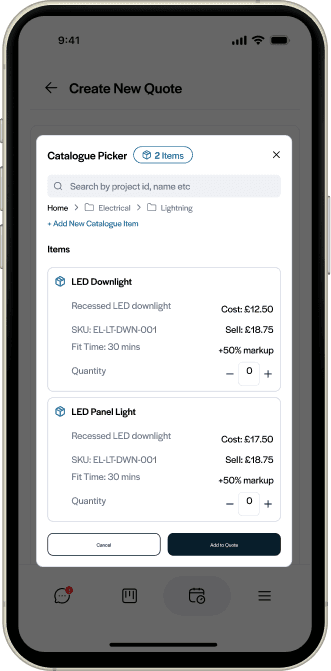 Screenshot of FieldHive's pricing catalogue feature for building reusable job pricing